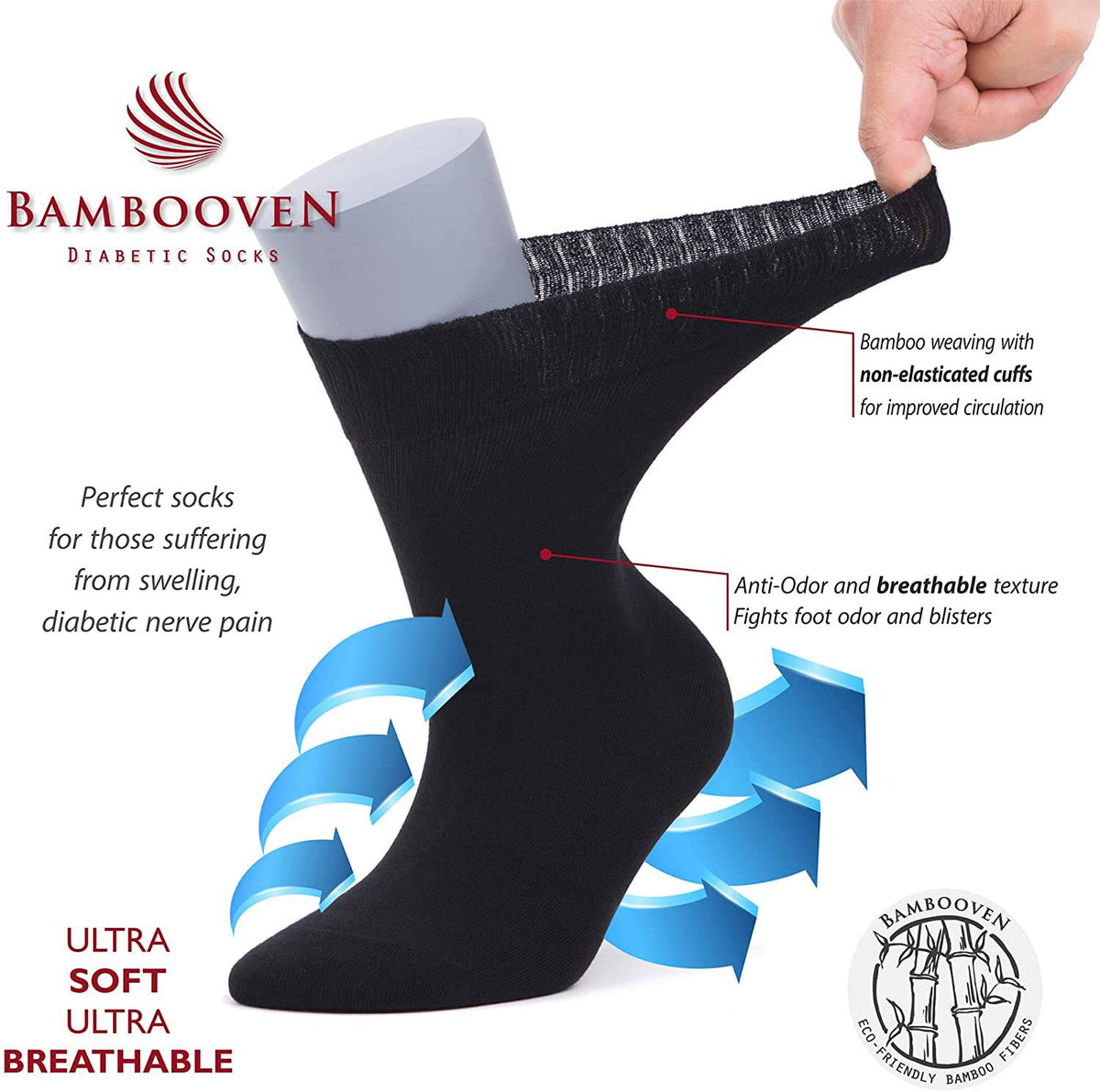 Men’s Bamboo Diabetic Dress Socks Multi-Pack, Navy & Beige
