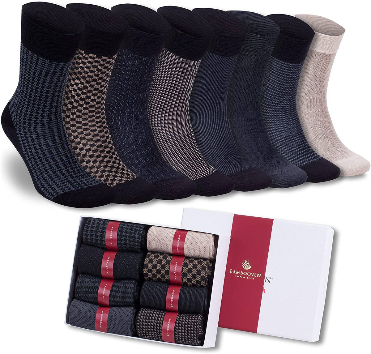 Bambooven Men’s Lightweight Dress and Trouser Socks – Premium Bamboo, Super Soft, Odor Free and Breathable, Calf Socks, Crew Socks (8 Pack) - Bambooven
