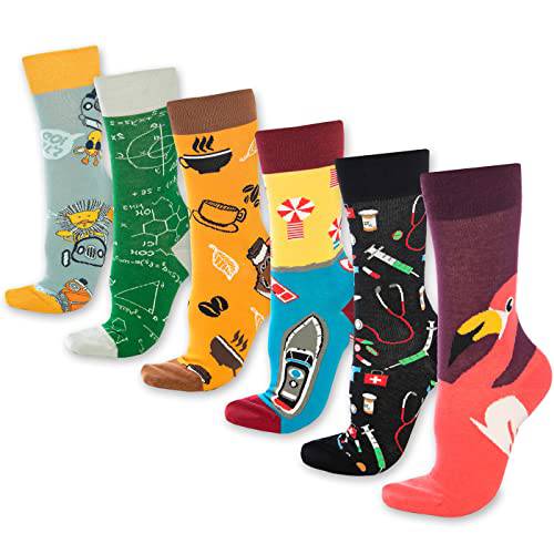 Fun Crew Socks for Men and Women – Colorful Cotton Novelty 6-Pack - Bambooven