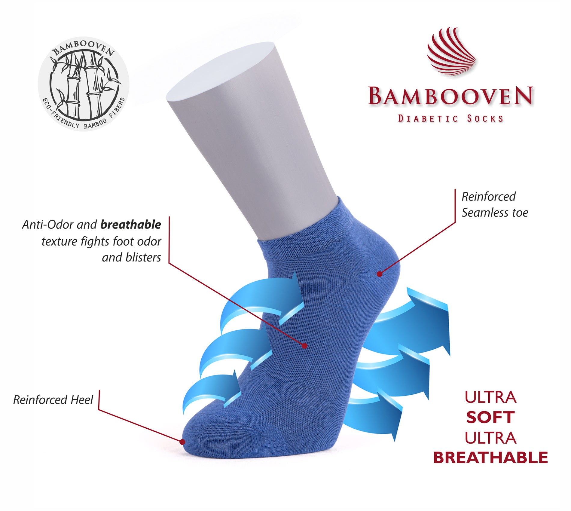 Chaussettes décontractées Bambooven pour homme « Dark Navy » – Bambou de qualité supérieure, ultra douces, sans odeur et respirantes, chaussettes basses, chaussettes de sport, fibres de bambou de luxe (lot de 6) 572