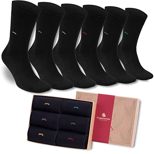 BAMBOOVEN Men’s Dress and Trouser Socks – Premium Bamboo, Odor Free and Breathable, Crew Socks (6 pair + Gift box)