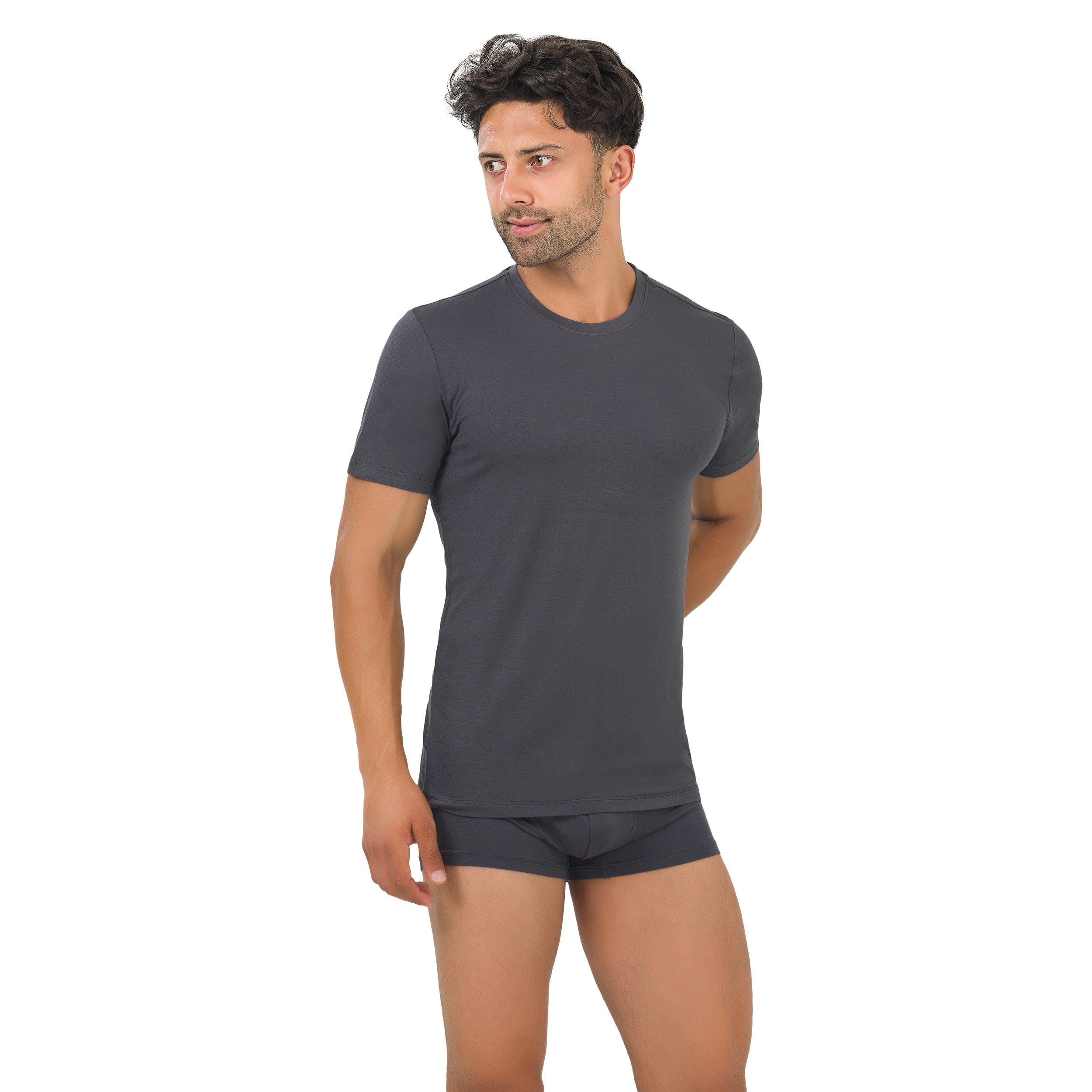 BAMBOOVEN Camiseta con cuello redondo para hombre - Bambú premium, cuello redondo clásico, camiseta ajustada moderna, camiseta interior para hombre de fibra de lujo (paquete de 3)