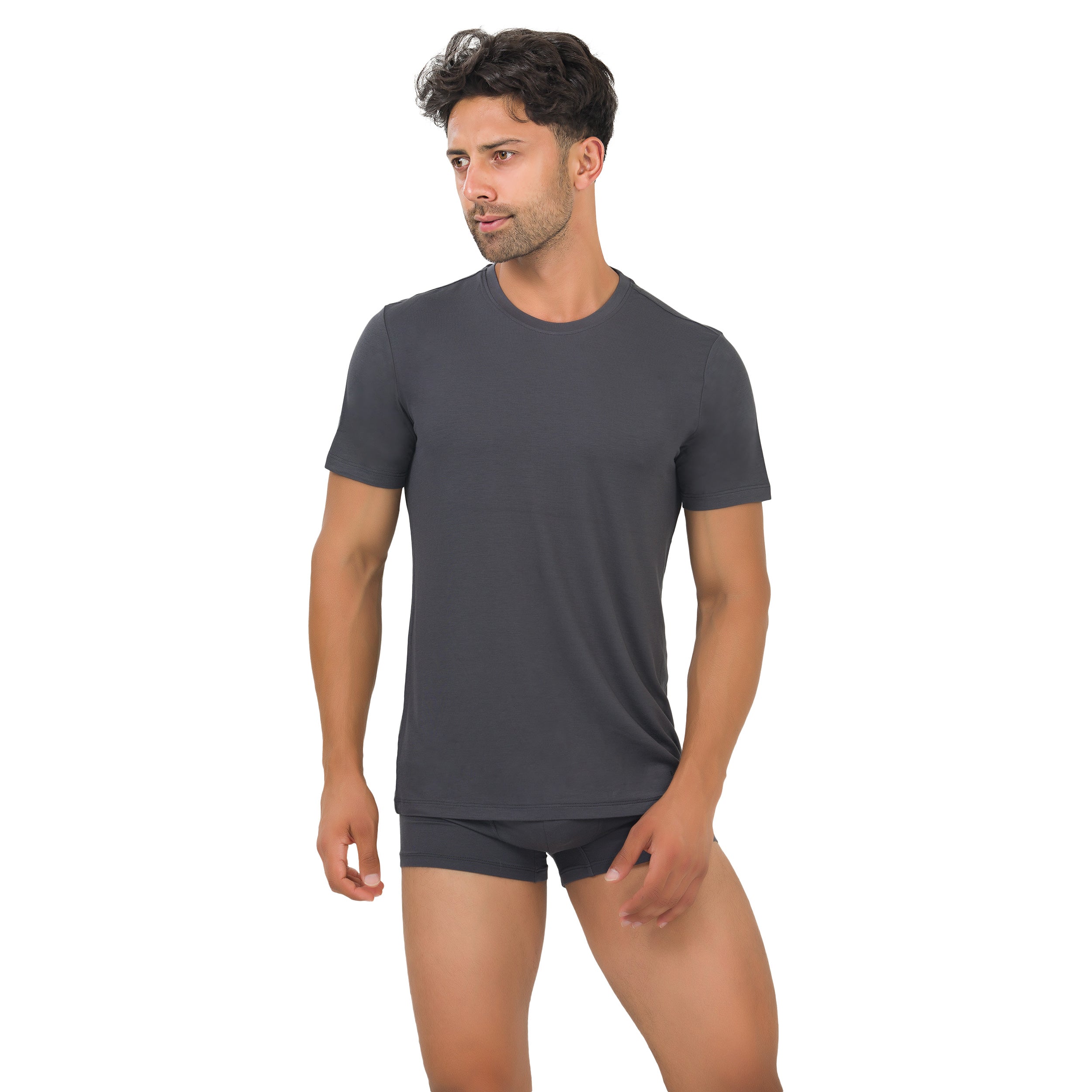 BAMBOOVEN Camiseta con cuello redondo para hombre - Bambú premium, cuello redondo clásico, camiseta ajustada moderna, camiseta interior para hombre de fibra de lujo (paquete de 3)