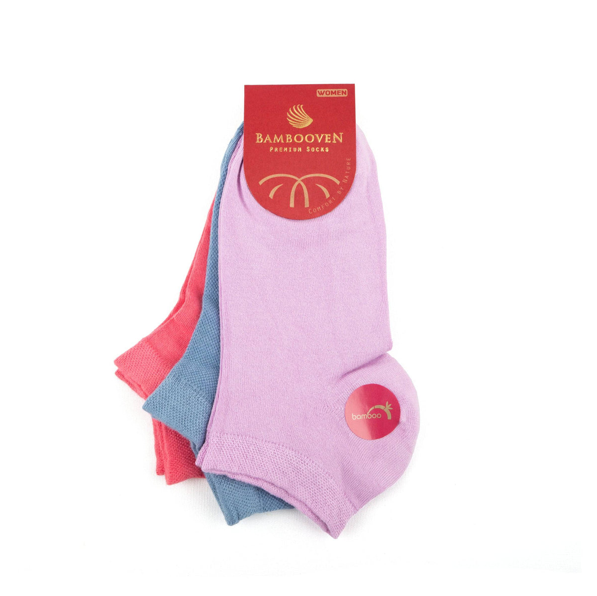 Women’s Bamboo Ankle Socks 3-Pack, Orchid, Coral & Blue