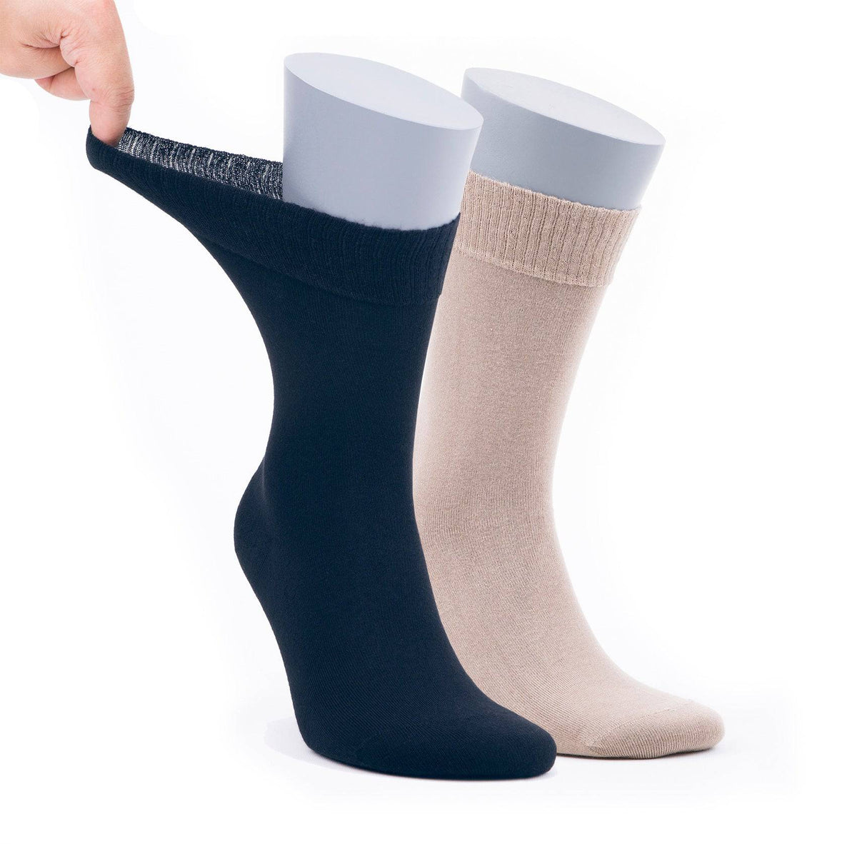 Men’s Bamboo Diabetic Dress Socks Multi-Pack, Navy & Beige
