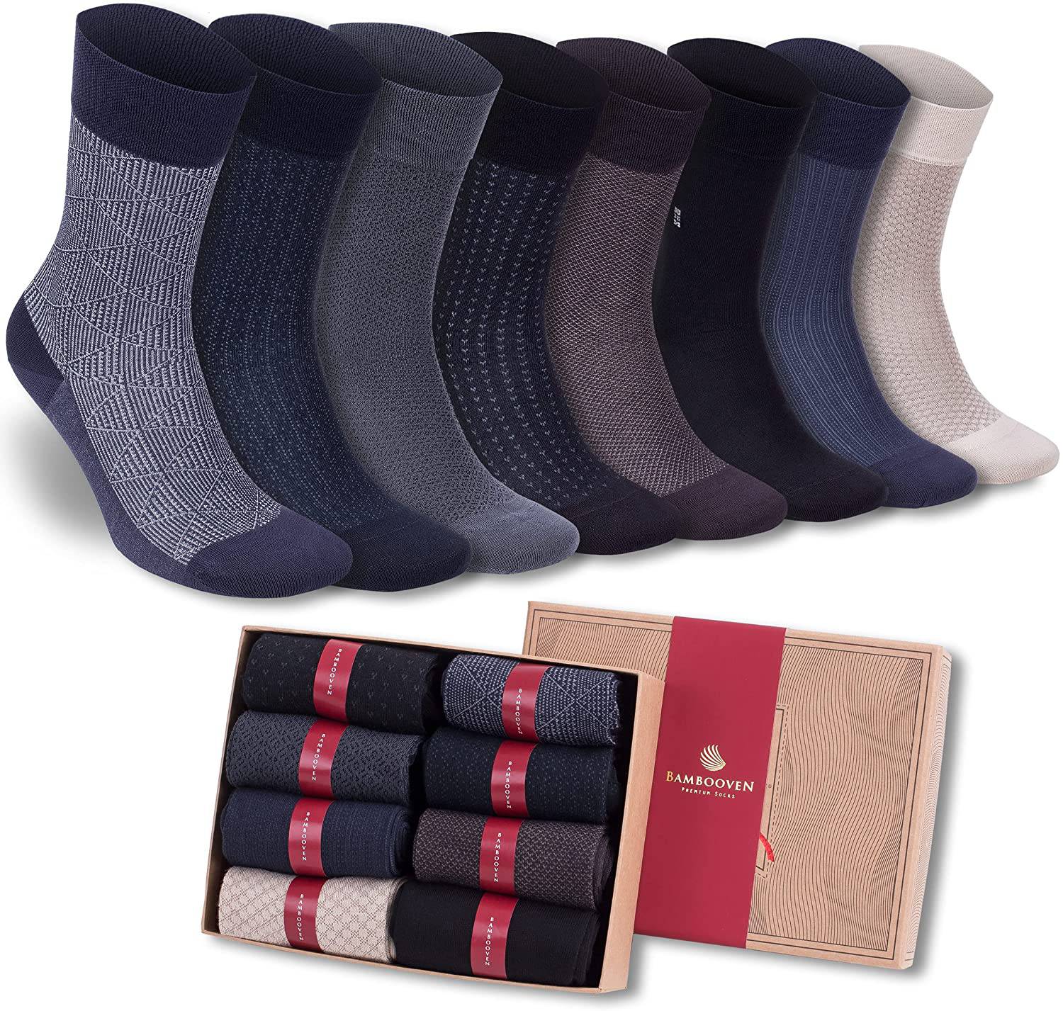 Bambooven Men’s Lightweight Dress and Trouser Socks – Premium Bamboo, Super Soft, Odor Free and Breathable, Calf Socks, Crew Socks (8 Pack)-591 - Bambooven