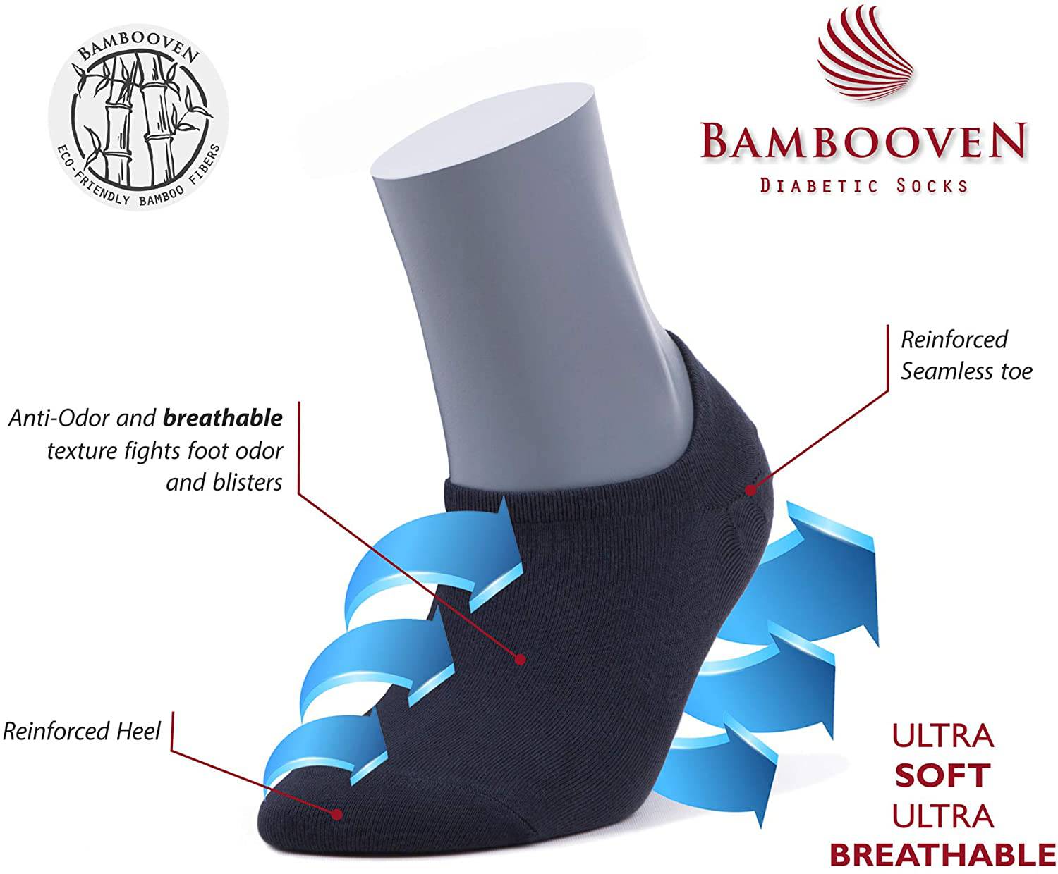 Bambooven Women's Premium Ultra Soft Bamboo No Show Casual Socks, 6pk.-553 - Bambooven