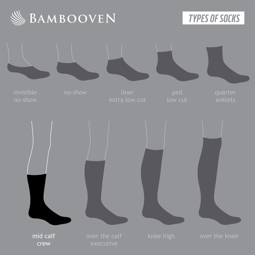 Bambooven men sock types. Mid calf, crew socks